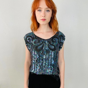 Vintage 80s‎ Sequined Iridescent Top